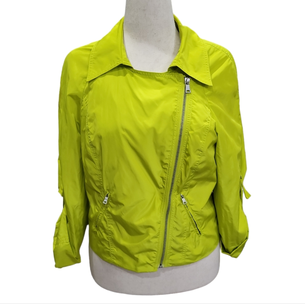 EUC Ellen Tracy women's lime green windbreaker athletic athleisure jacket, M